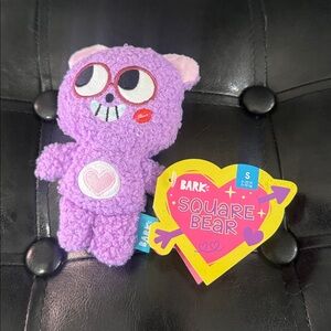 New Barkbox Square Bear Small Bark Dog Plush Stuffed Crinkle Squeaky Toy